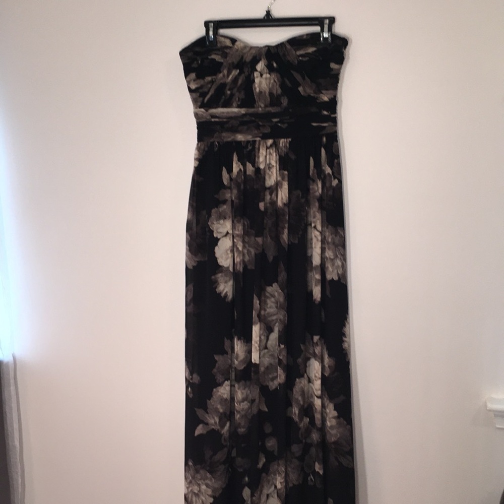 Eliza J Black Floral Strapless Ruched Dress